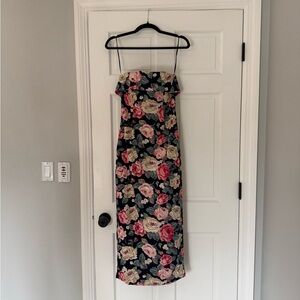 MARBLE Strapless Floral Dress - Black and Pink